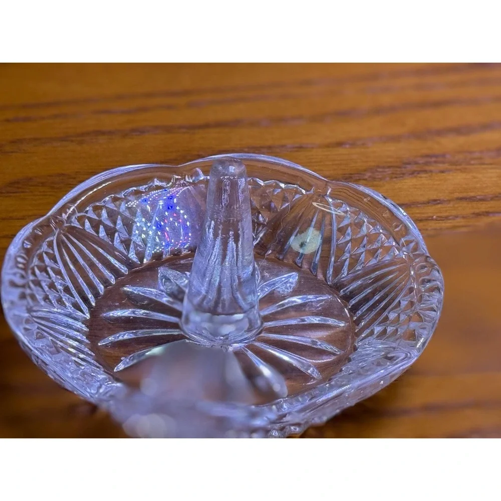 Vintage Clear Pressed Glass Ring Holder Dish Starburst Scalloped